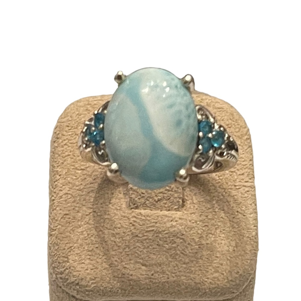 Stunning STS Sterling silver 925 Larimar stone : CZ fancy high quality r…